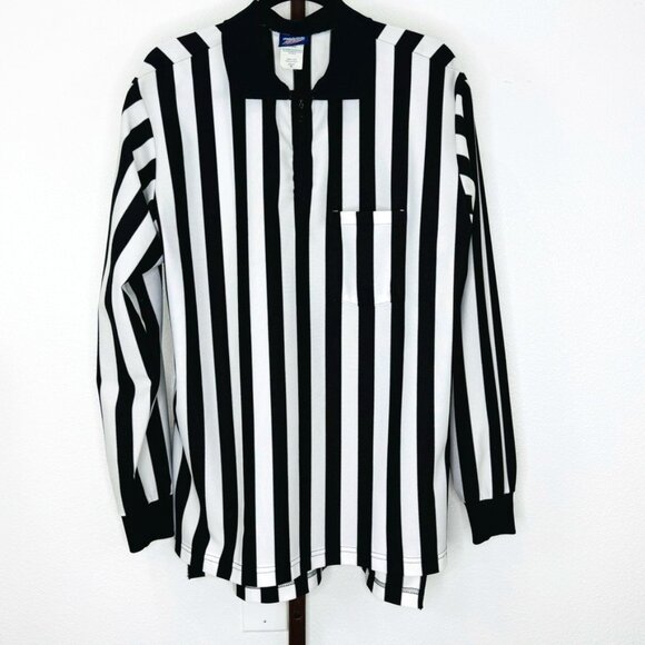 Dalco Athletic Black /White Striped Referee Shirt 1/4  Zip Long Sleeve 100% Poly - Picture 1 of 12